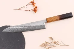 Couteau de chef 21cm japonais artisanal Wusaki Nawame AUS10 damas
