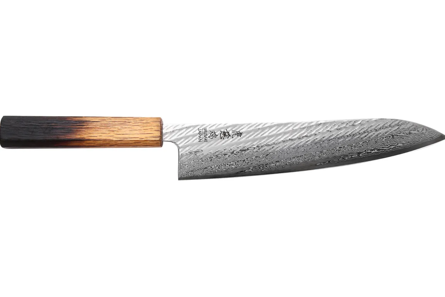 Couteau de chef 21cm japonais artisanal Wusaki Nawame AUS10 damas