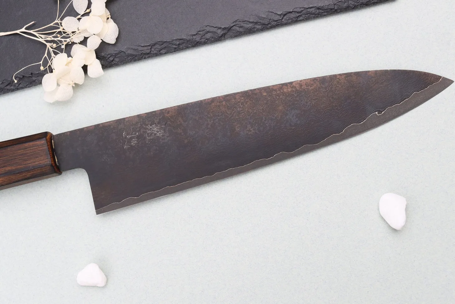 Couteau de chef 21cm japonais artisanal Nakamura Kaishin Ginsan Black Damas