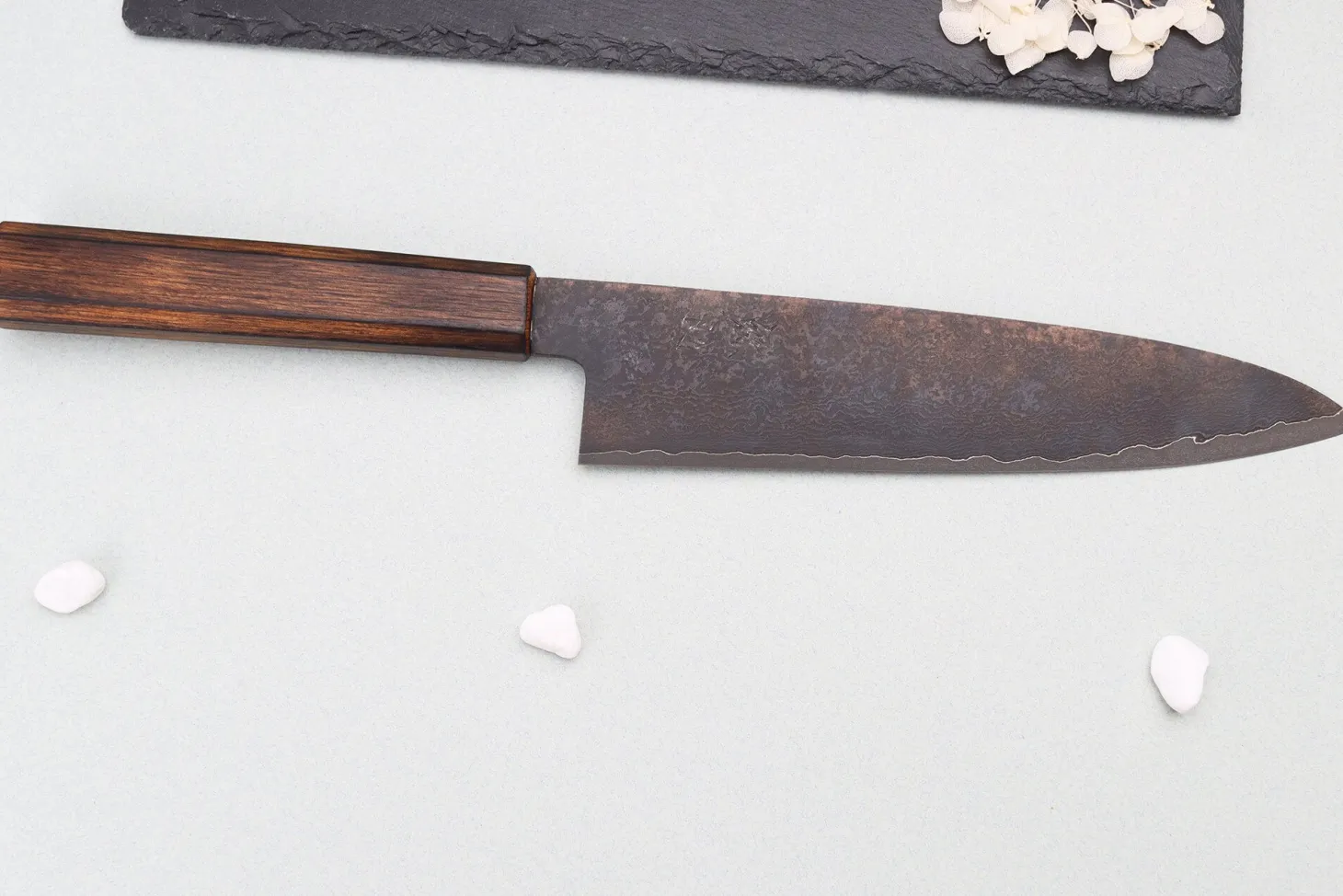 Couteau de chef 21cm japonais artisanal Nakamura Kaishin Ginsan Black Damas