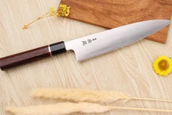 Couteau de chef 24cm japonais artisanal Sukenari SG2 San Maï manche en bois de rose