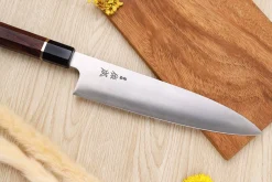 Couteau de chef 24cm japonais artisanal Sukenari SG2 San Maï manche en bois de rose