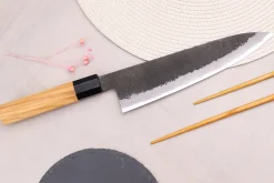 Couteau de chef 21cm japonais artisanal Hinoura Mutsumi Ajikataya Black Nashiji