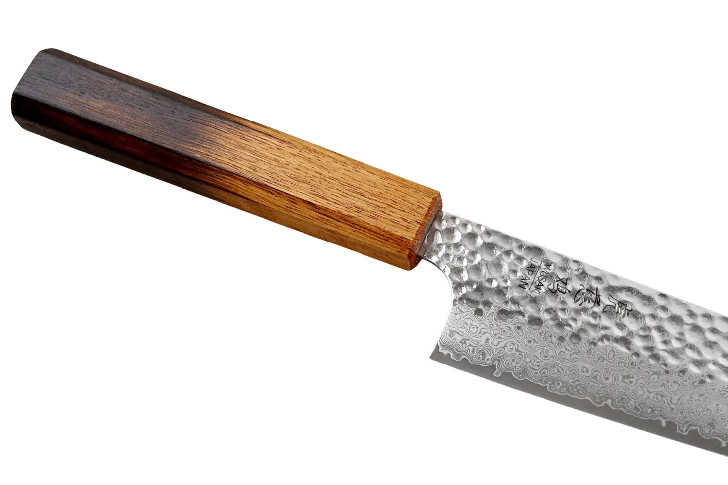 Couteau de chef 20cm japonais artisanal Wusaki Yaketa VG10 damas chêne brûlé