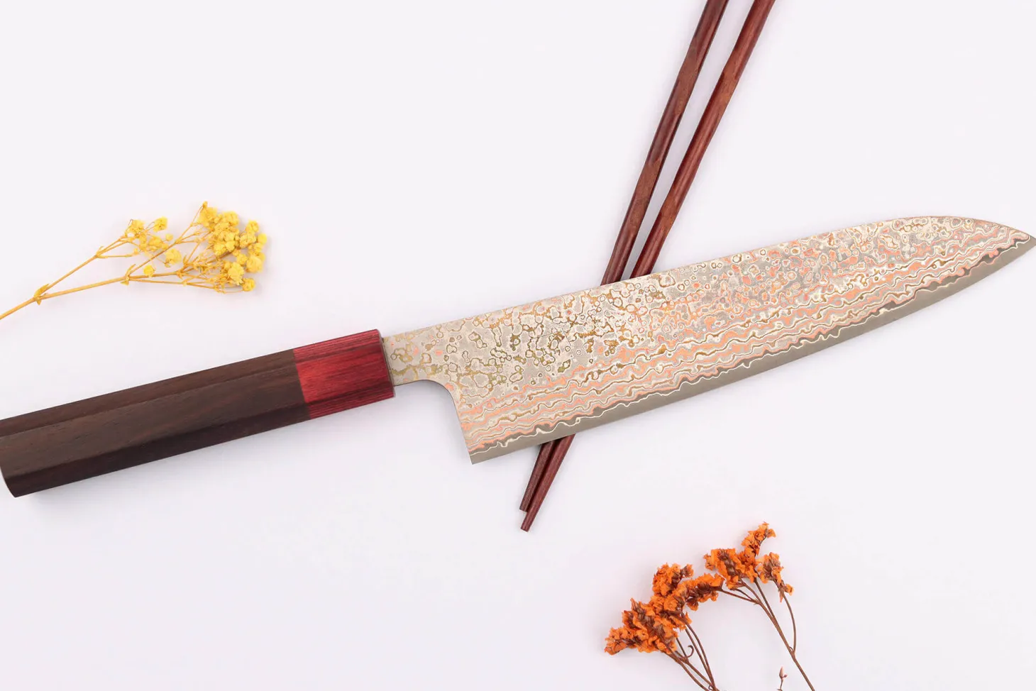 Couteau de chef 21cm japonais artisanal Takeshi Saji VG10 Rainbow Nashiji