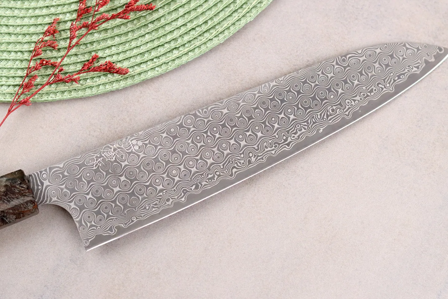 Couteau de chef 23cm japonais artisanal Nigara Hamono Anmon Damascus SG2