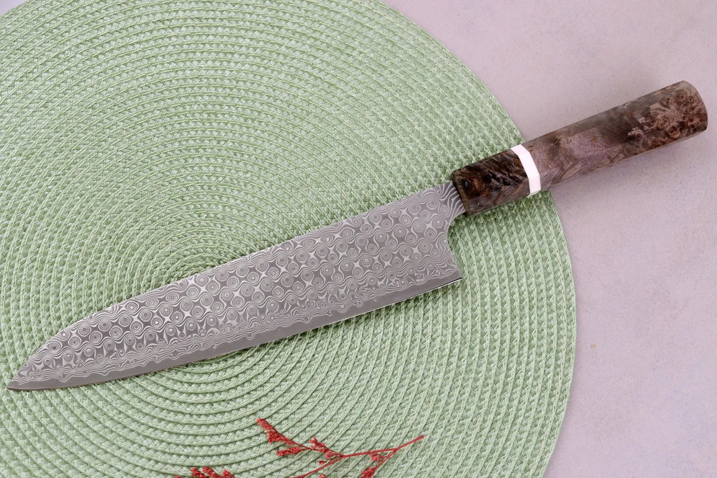 Couteau de chef 23cm japonais artisanal Nigara Hamono Anmon Damascus SG2