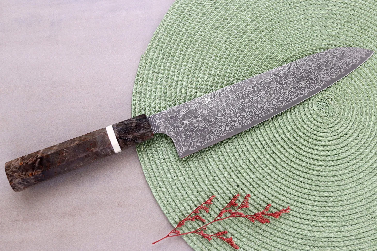 Couteau de chef 23cm japonais artisanal Nigara Hamono Anmon Damascus SG2