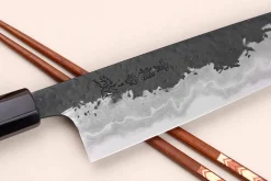 Couteau de chef 21cm japonais artisanal Kisuke Manaka Enn en cognassier avec 2 anneaux
