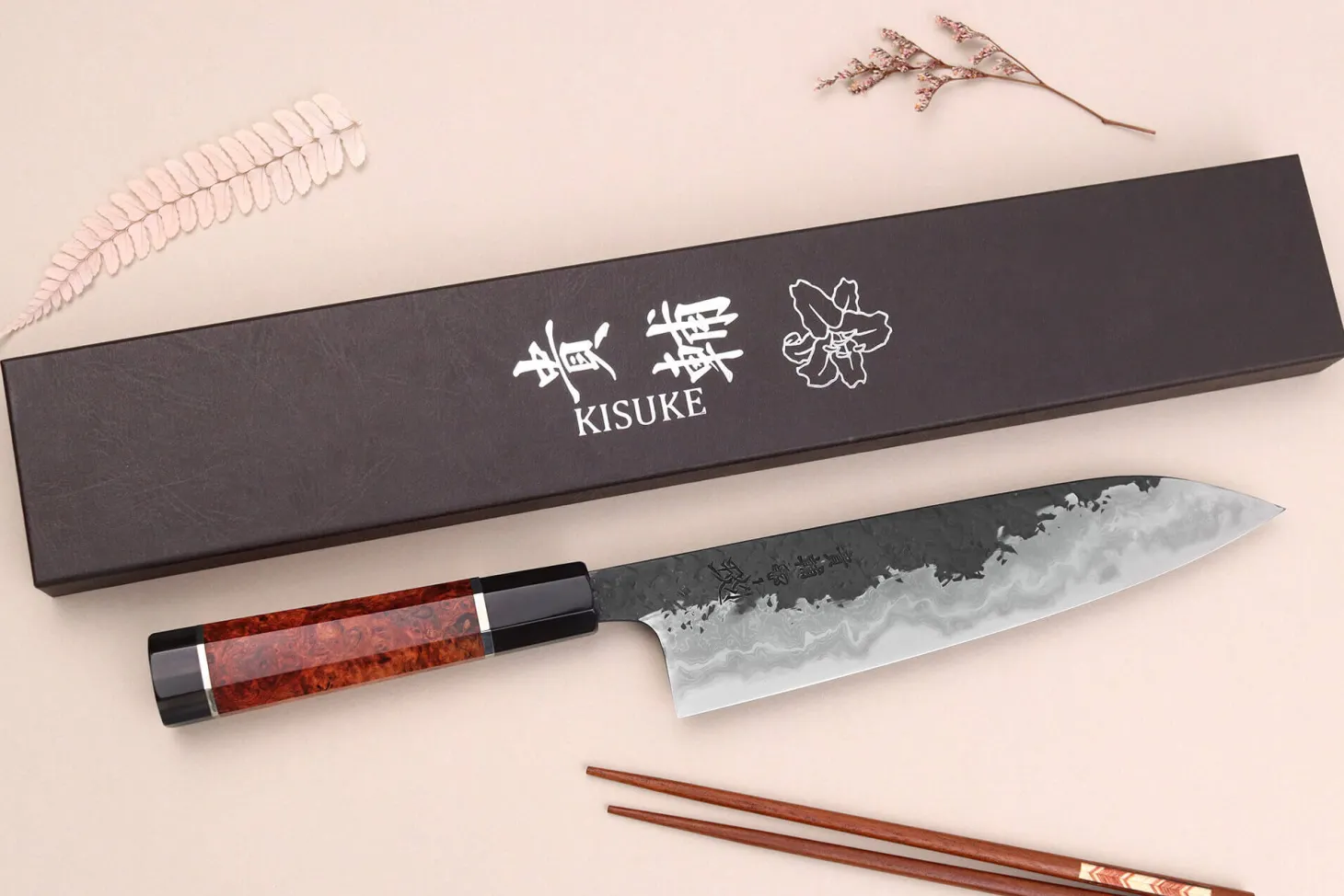 Couteau de chef 21cm japonais artisanal Kisuke Manaka Enn en cognassier avec 2 anneaux