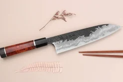 Couteau de chef 21cm japonais artisanal Kisuke Manaka Enn en cognassier avec 2 anneaux SECONDE VIE