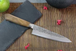 Couteau de chef japonais artisanal Wusaki Nogami BS2 18cm manche noyer