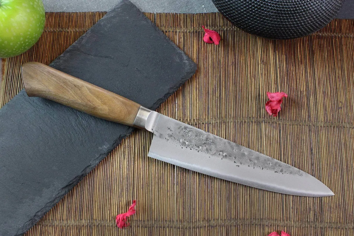 Couteau de chef japonais artisanal Wusaki Nogami BS2 18cm manche noyer