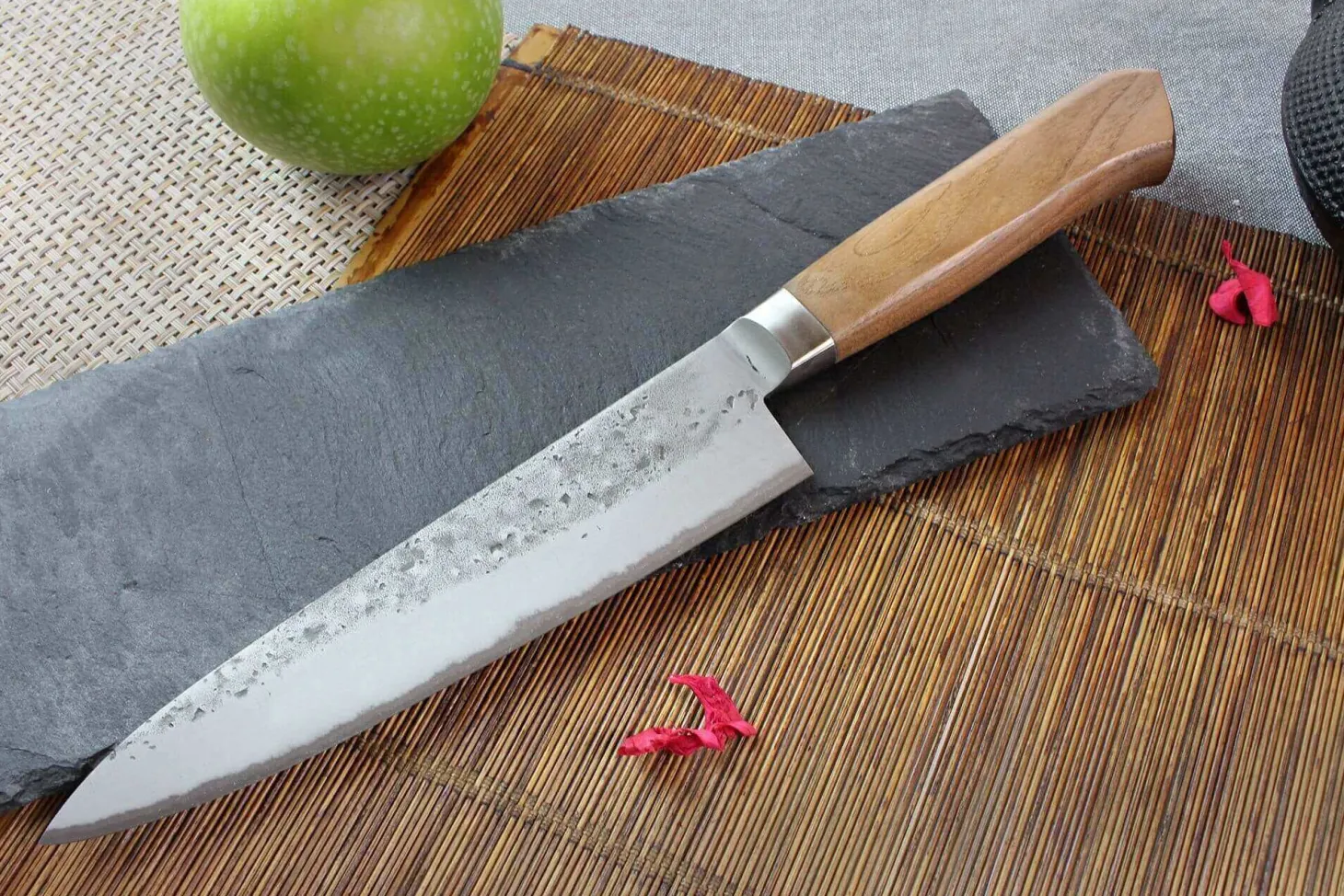 Couteau de chef japonais artisanal Wusaki Nogami BS2 18cm manche noyer