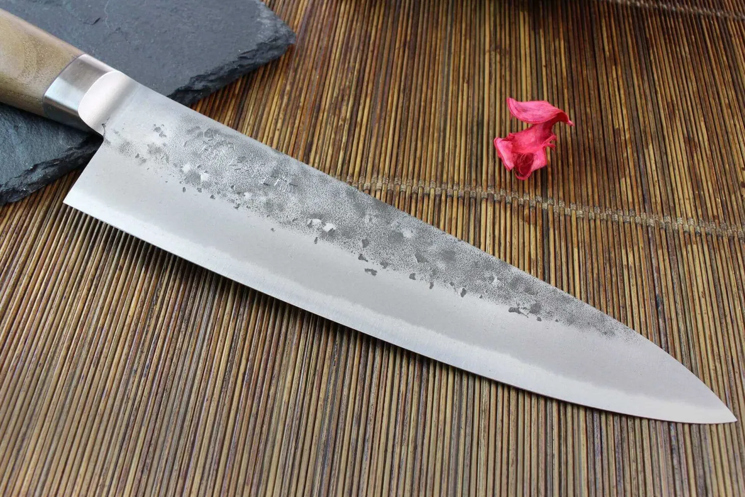 Couteau de chef japonais artisanal Wusaki Nogami BS2 18cm manche noyer