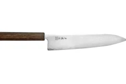 Couteau de chef japonais artisanal Wusaki Unagi AUS10 damas 24cm manche chêne