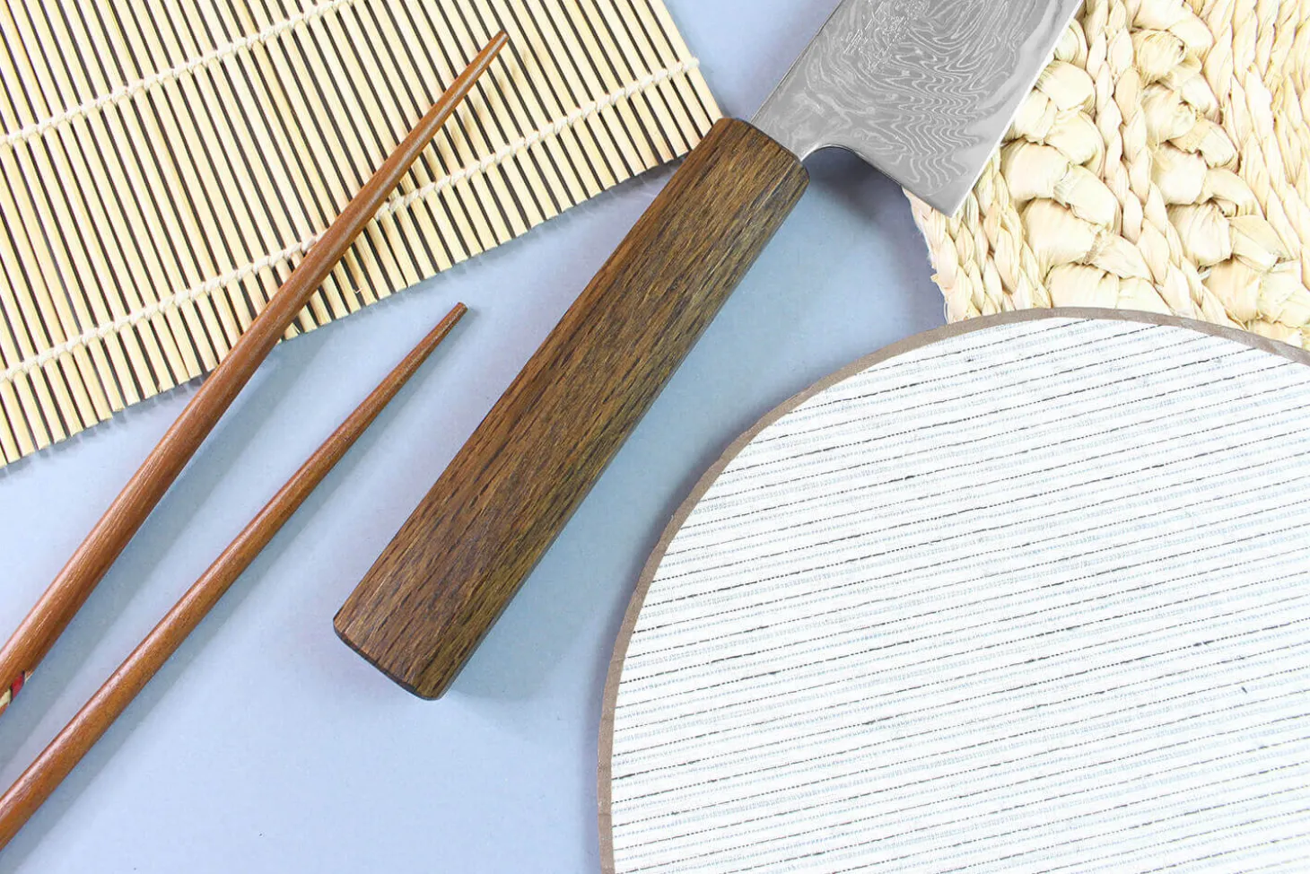 Couteau de chef japonais artisanal Wusaki Unagi AUS10 damas 21cm manche chêne