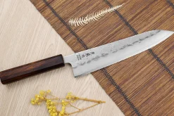 Couteau de chef japonais artisanal Wusaki Yoshi G3 chêne 21,5cm