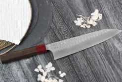 Couteau de chef japonais artisanal Yoshimi Kato Minamo SG2 Tsuchime 21cm