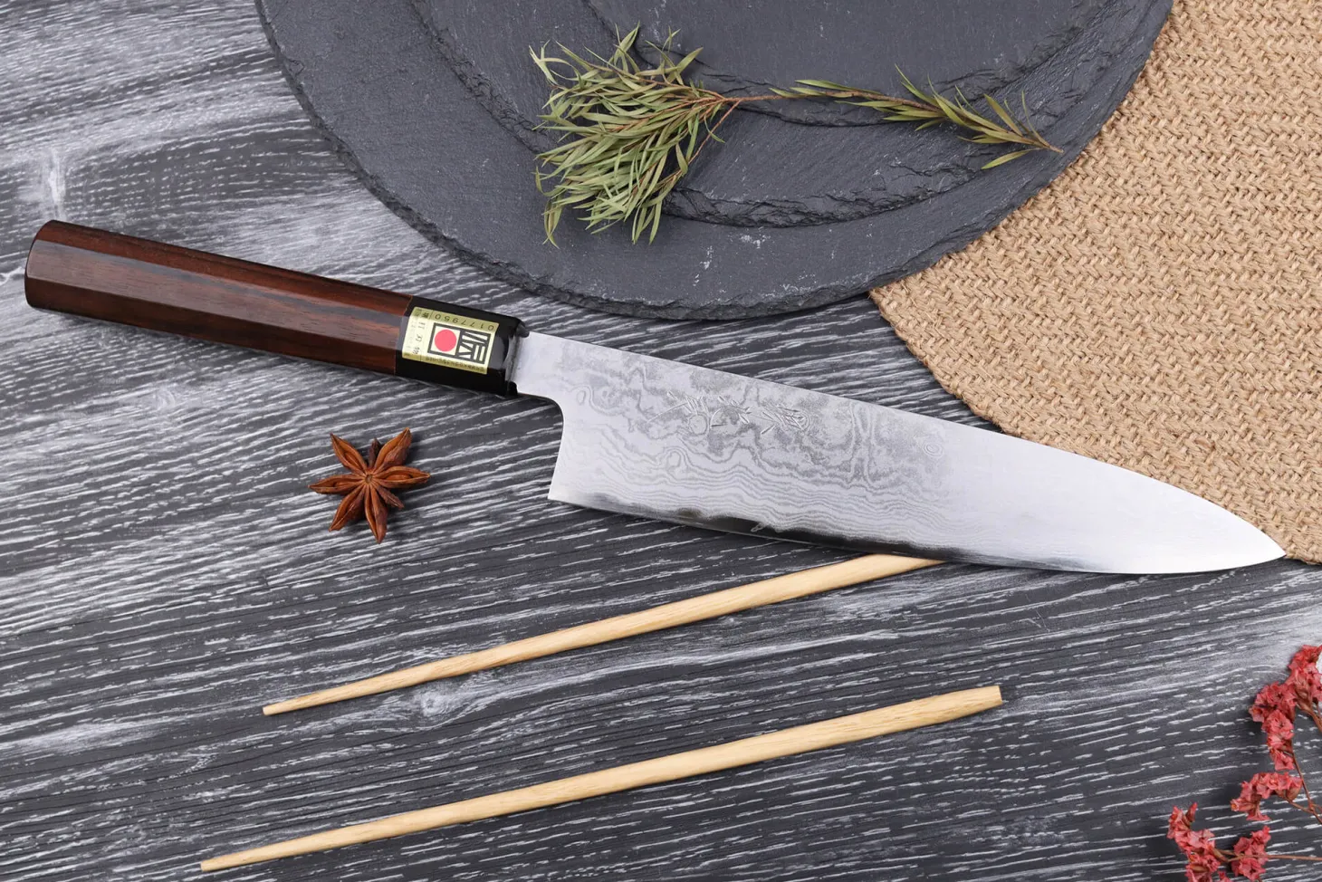 Couteau de chef japonais artisanal haut de gamme Yoshikazu Ikeda damas Blue Steel 1 21cm
