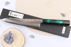 Couteau de chef japonais 21cm Sakai Takayuki Nanairo Green Damas VG10