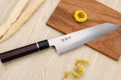 Couteau de chef kiritsuke 24cm japonais artisanal Sukenari SG2 San Maï manche en bois de rose