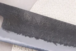 Couteau de chef kiritsuke 21cm japonais artisanal Hinoura Mutsumi Ajikataya Black Nashiji