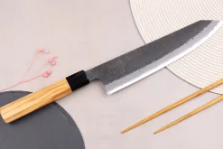 Couteau de chef kiritsuke 24cm japonais artisanal Hinoura Mutsumi Ajikataya Black Nashiji