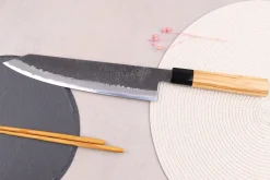 Couteau de chef kiritsuke 24cm japonais artisanal Hinoura Mutsumi Ajikataya Black Nashiji