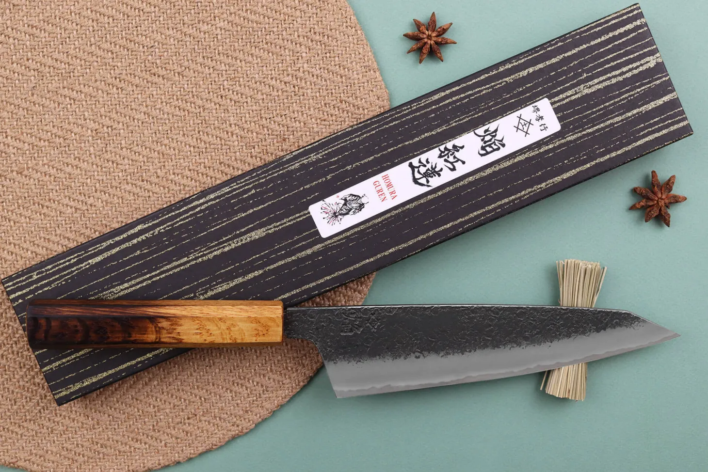 Couteau de chef kiritsuke japonais artisanal Sakai Takayuki Homura Guren 22,5cm
