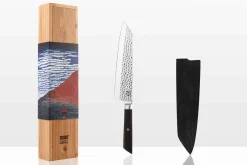 Couteau de chef kiritsuke Kotai lame martelée 20cm manche ébène avec fourreau