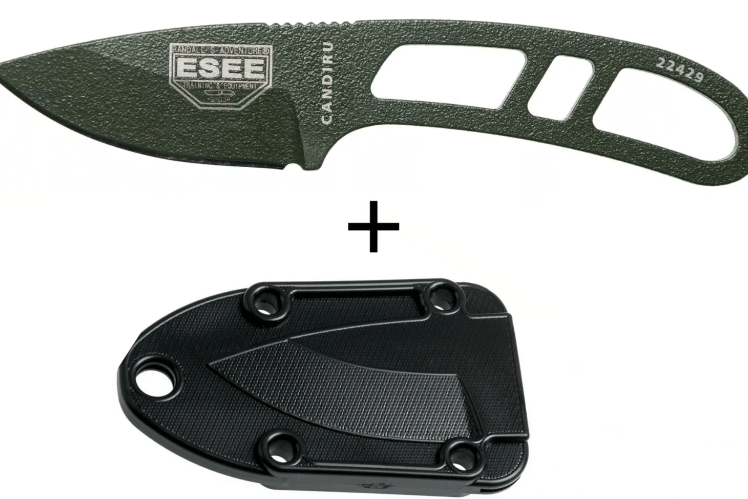 Couteau de cou Esee Candiru CAN-OD lame acier carbone 5,1cm manche en acier vert + étui