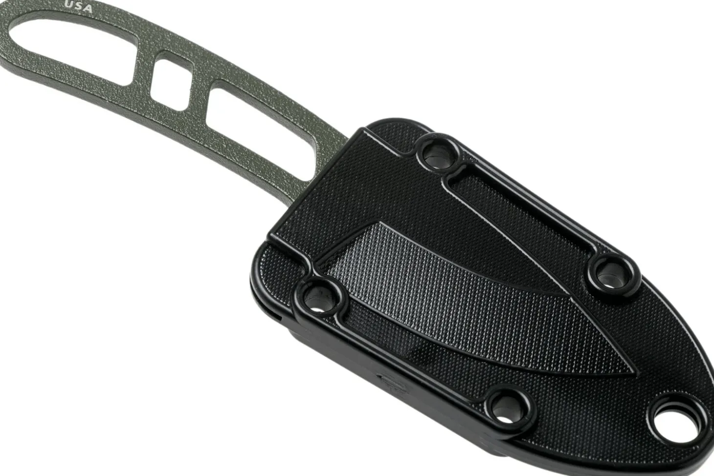 Couteau de cou Esee Candiru CAN-OD lame acier carbone 5,1cm manche en acier vert + étui