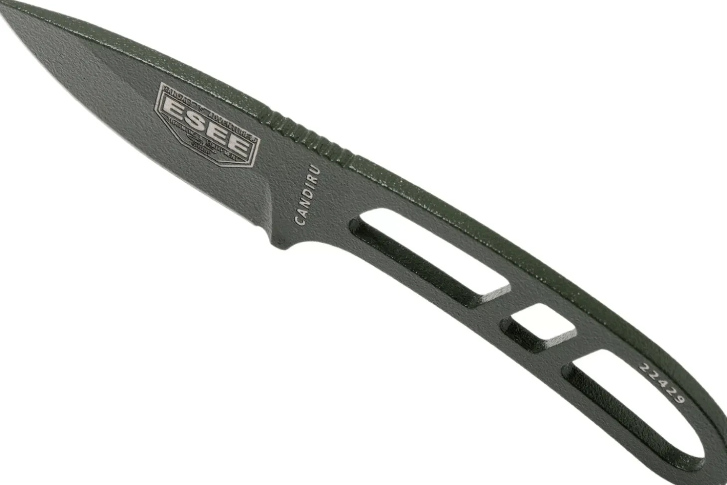 Couteau de cou Esee Candiru CAN-OD lame acier carbone 5,1cm manche en acier vert + étui