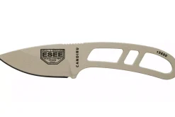 Couteau de cou Esee Candiru CAN-DT-E lame acier carbone 5,1cm manche ajouré en acier désert + étui