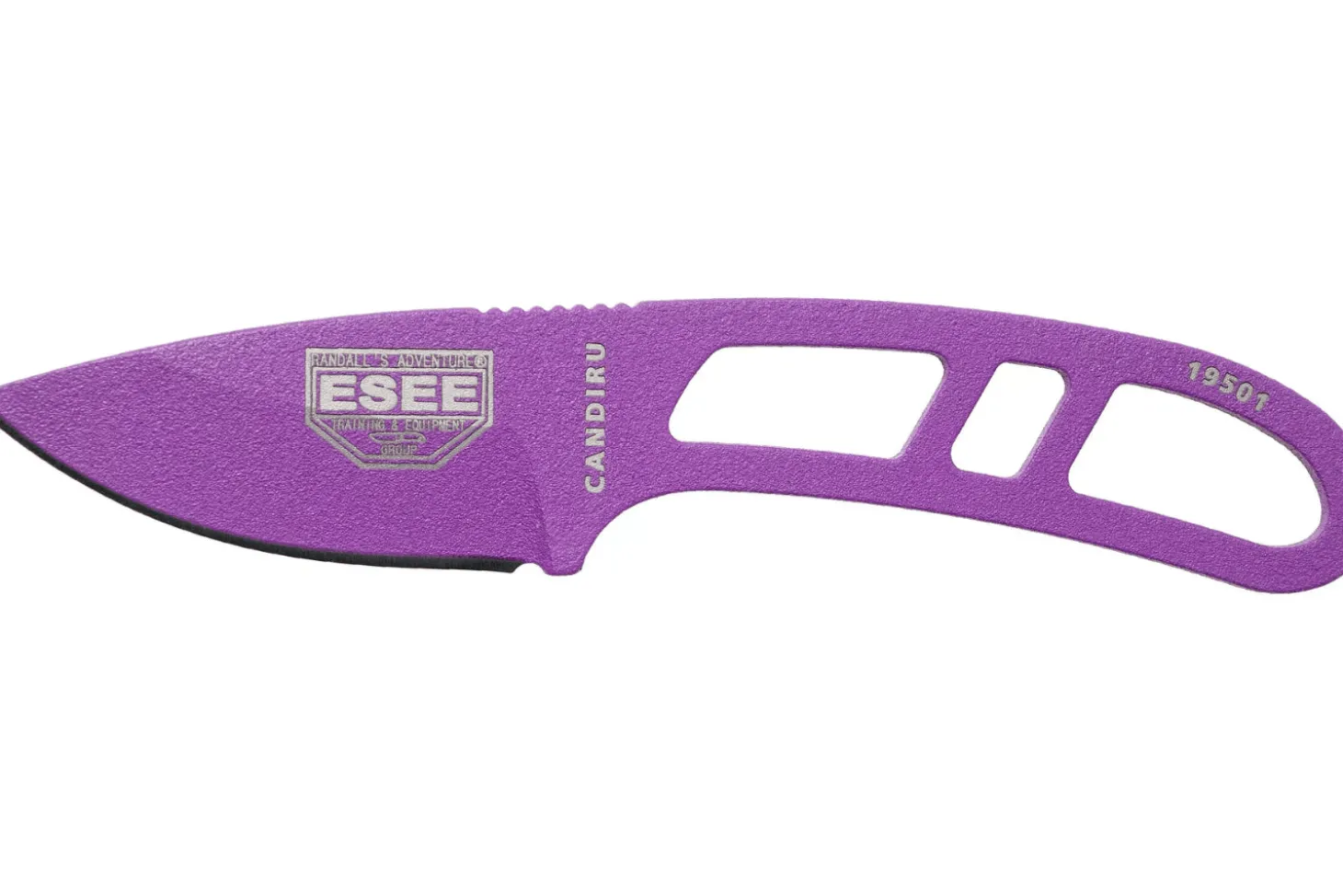 Couteau de cou Esee Candiru CAN-PURP-E lame acier carbone 5,1cm manche ajouré acier violet + étui