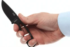 Couteau de cou Esee Izula IZULA-B lame acier carbone 6,2cm manche ajouré acier noir + étui