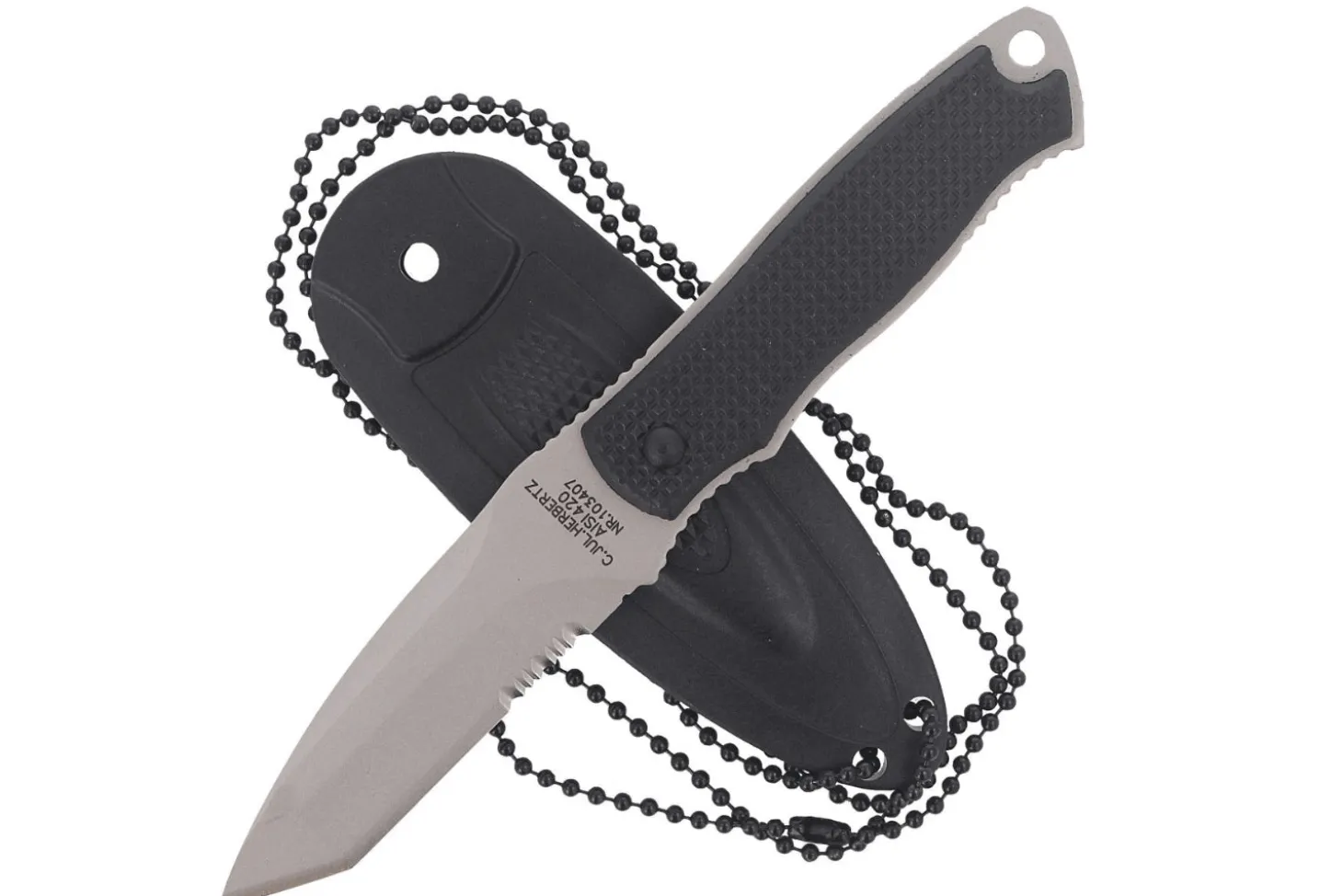 Couteau de cou Herbertz 103407 lame tanto 7cm manche polymère noir + étui