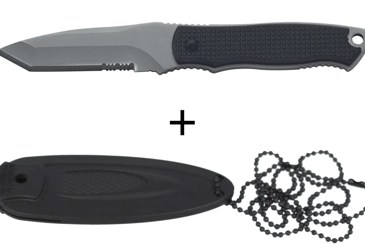 Couteau de cou Herbertz 103407 lame tanto 7cm manche polymère noir + étui