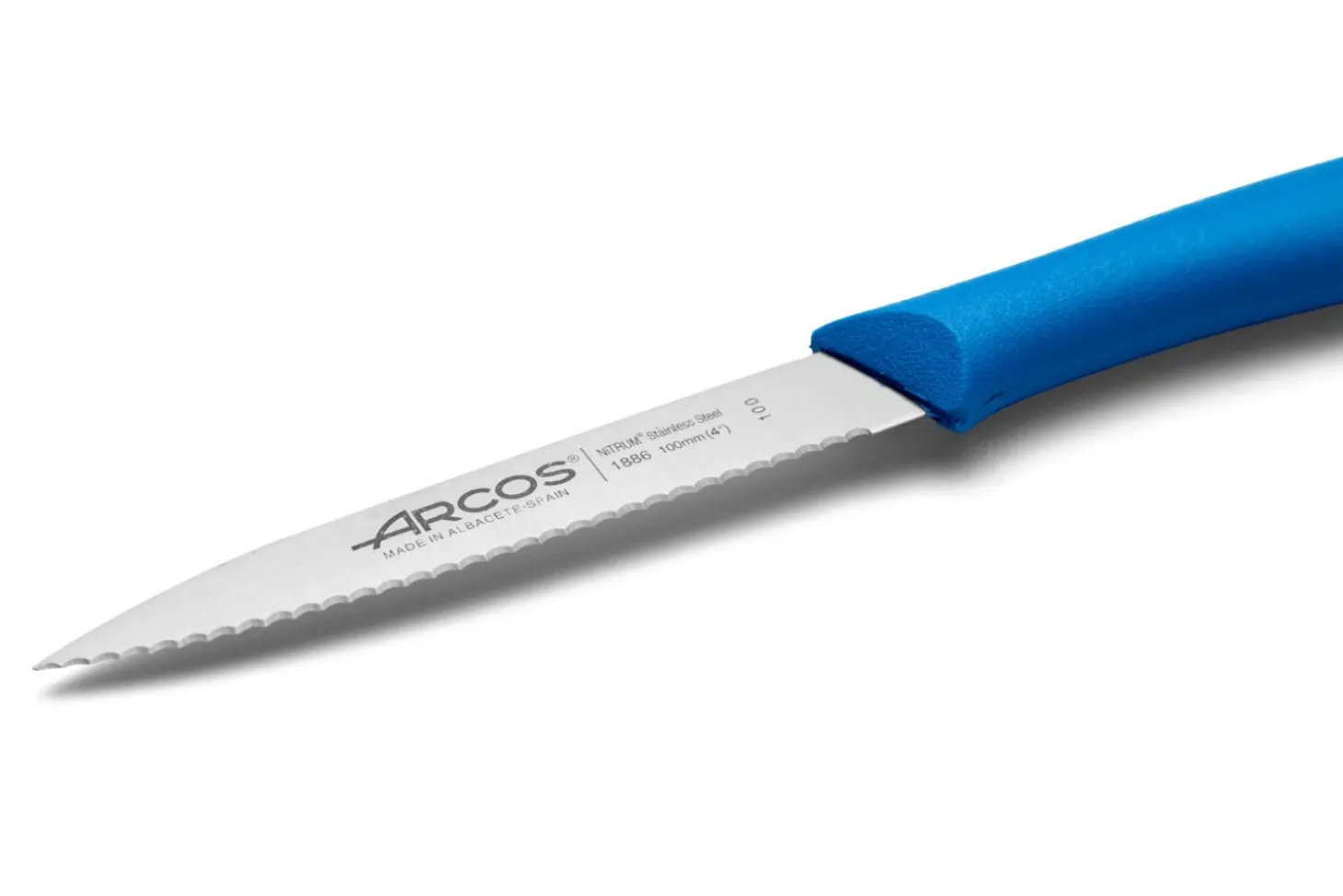 Couteau d'office Arcos Nova lame dentée en acier Nitrum manche bleu 10cm