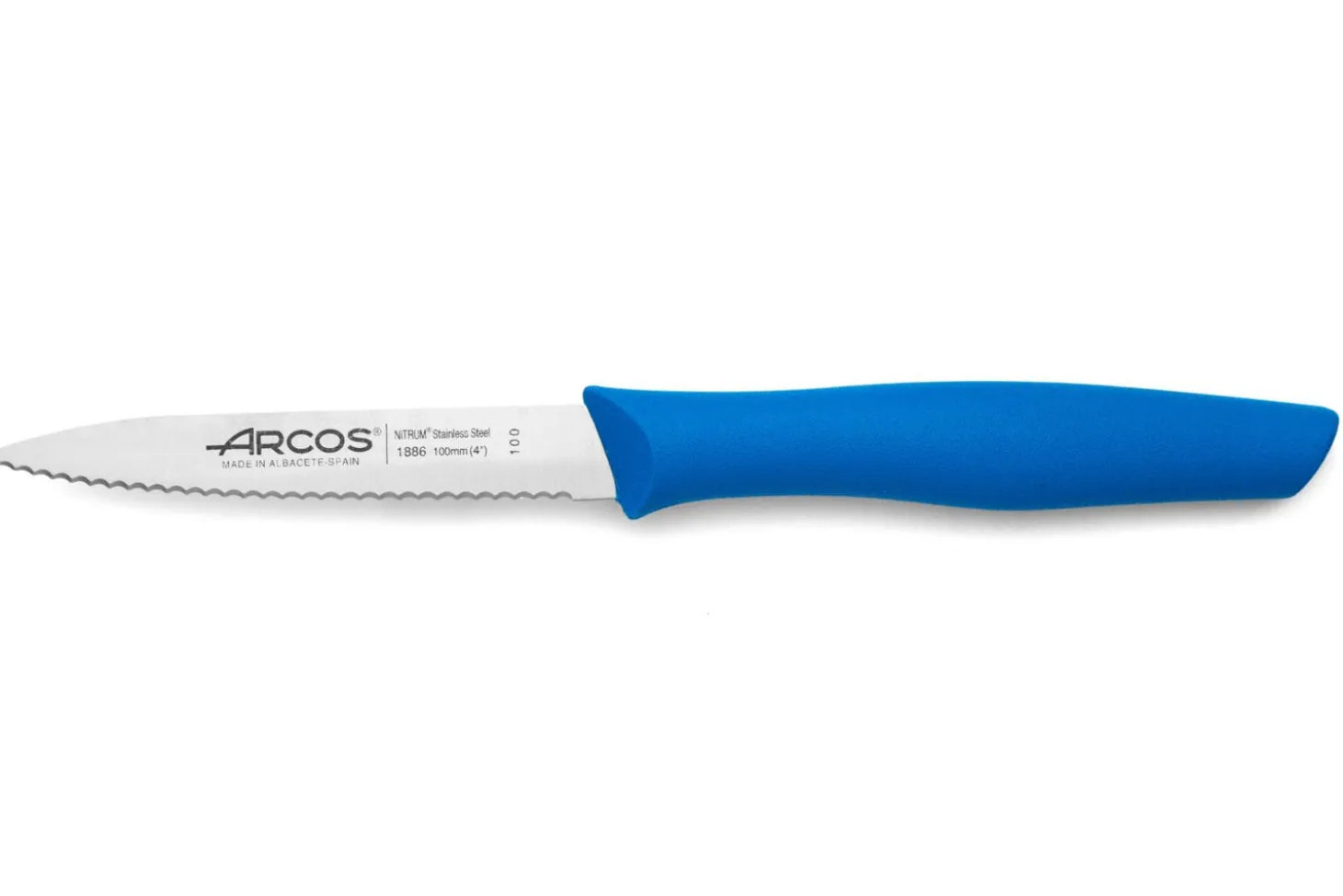 Couteau d'office Arcos Nova lame dentée en acier Nitrum manche bleu 10cm