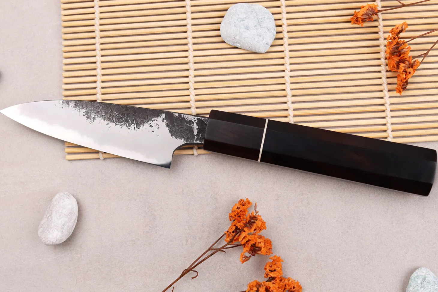 Couteau d'office 9cm japonais artisanal Naoki Mazaki WS2 Black Nashiji