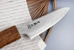 Couteau d'office japonais artisanal Wusaki Unagi AUS10 damas 8cm manche chêne