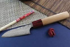 Couteau d'office japonais artisanal Yoshimi Kato 8,5cm VG10 Nickel Damascus cerisier
