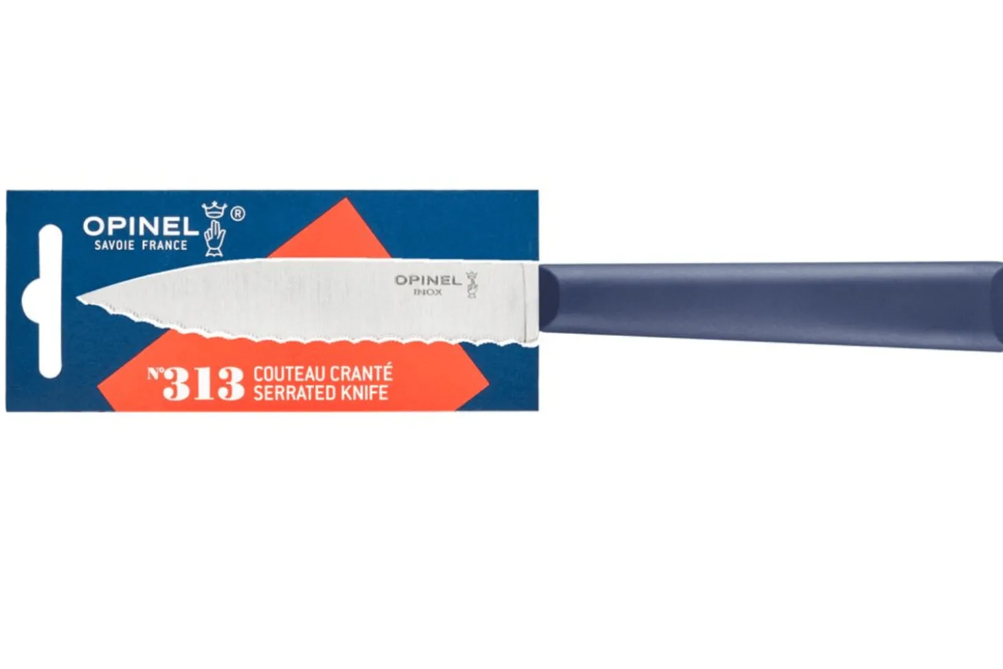 Couteau d'office Opinel Les Essentiels + n°313 lame 10cm crantée manche en polymère bleu