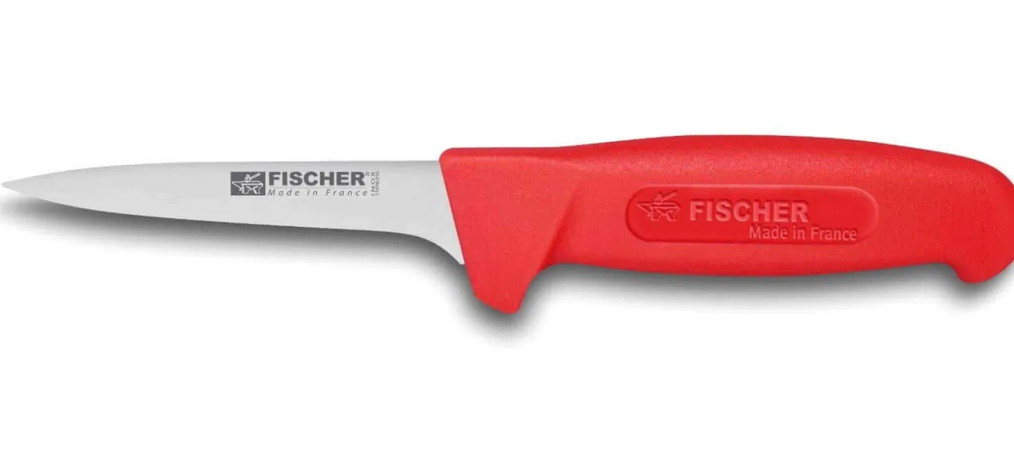 Couteau à désosser professionnel Fischer HACCP lame usée 11cm manche rouge