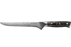 Couteau à désosser Wusaki Sakin Damas 10Cr 15cm manche en fibre de carbone et feuille d'or