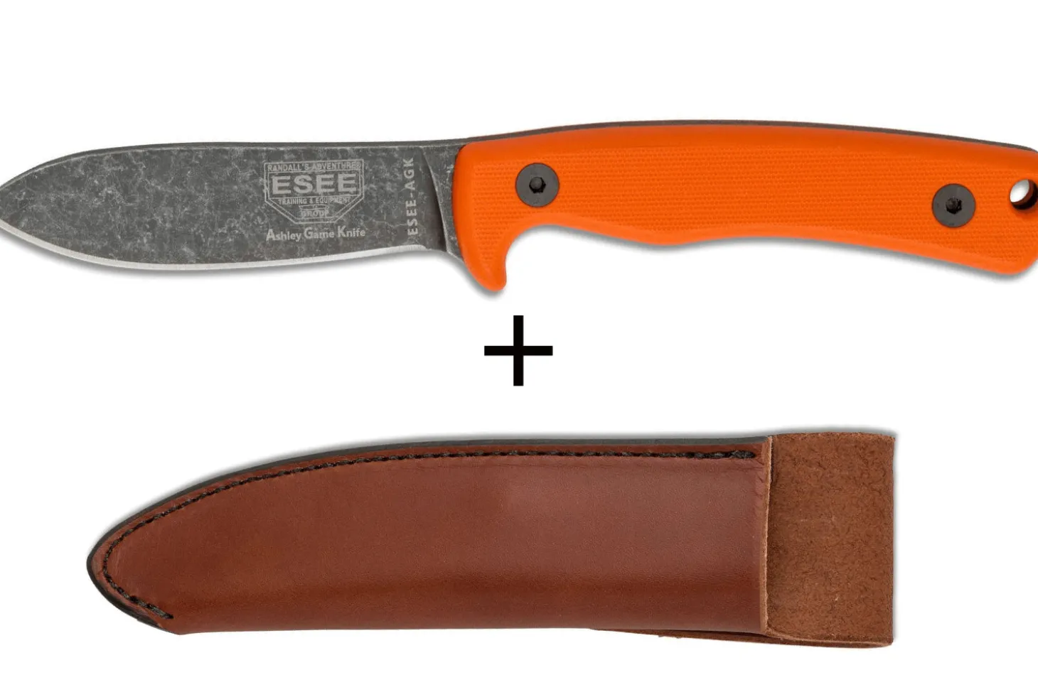 Couteau Esee Ashley Game ESEE-AGK-OR lame acier carbone noir 9,1cm manche G10 orange + étui cuir