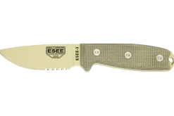 Couteau Esee 4 Desert 3SMDT lame semi-dentée en acier carbone 8,8cm manche micarta + étui zytel