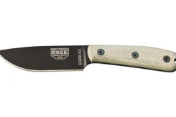 Couteau Esee 4 ESEE-4HM-B lame acier carbone noir 11,1cm manche micarta gris + étui cuir